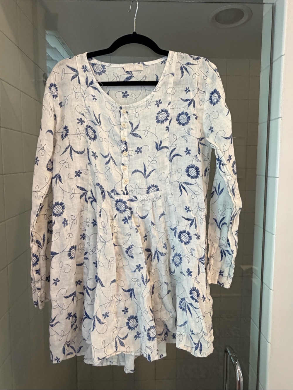 Co shades Women's White Tunic Top with Blue Floral Print
